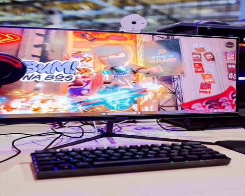 High performance gaming PC and display setup at an Australian tech exhibition